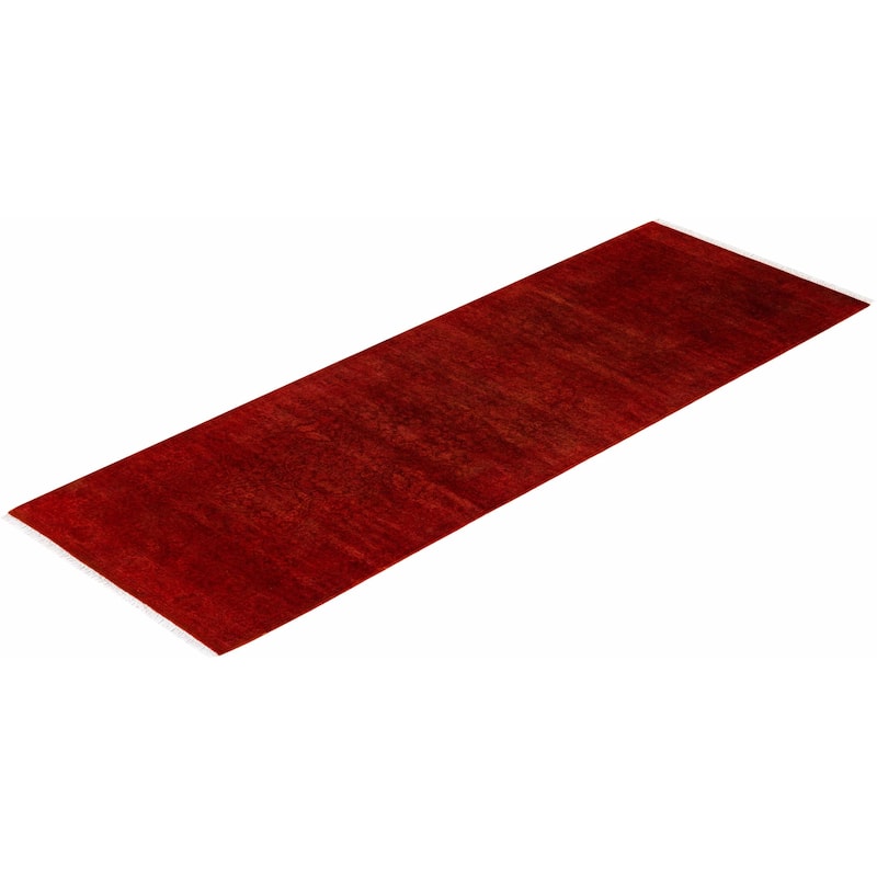 Overton Hand Knotted Wool Vintage Inspired Modern Contemporary Overdyed Red Runner Rug - 2' 8" x 8' 1"