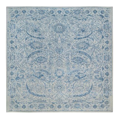 Hand Knotted Blue Transitional with Wool & Silk Oriental Rug (10' x 10') - 10' x 10'