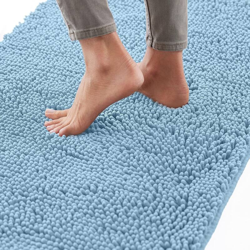 Thick Soft Absorbent Chenille, Rubber Backing - Sky