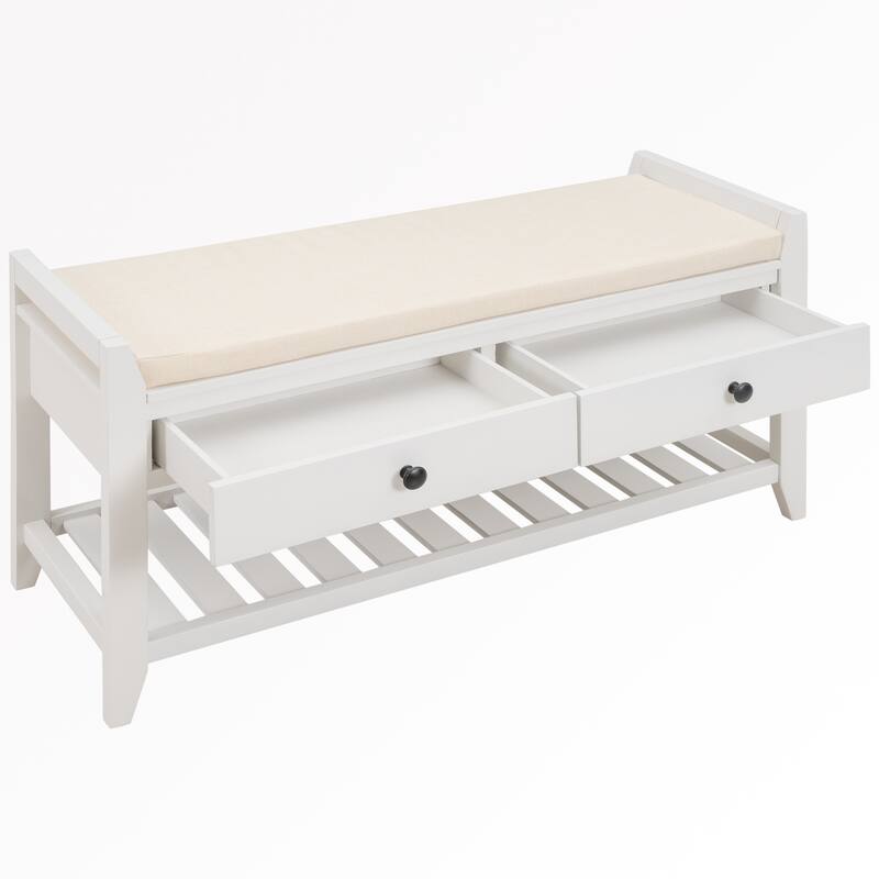 43" Entryway Storage Bench Shoe Rack with Cushioned Seat and Drawers
