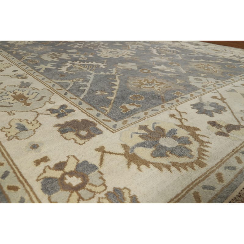 Slate Gray Oushak Indian Area Rug Hand-Knotted Wool Carpet - 8'10" x 11'8" - Grey - 8'10" x 11'8"