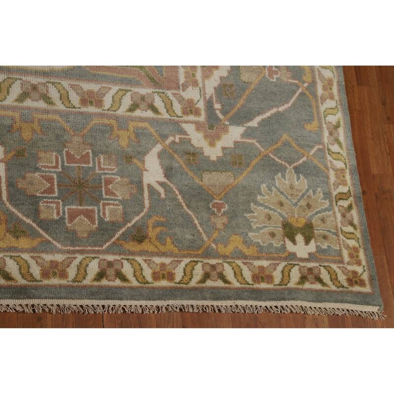 All-Over Gray Green Oushak Indian Large Rug Hand-Knotted Wool Carpet - 11'8" x 17'5"
