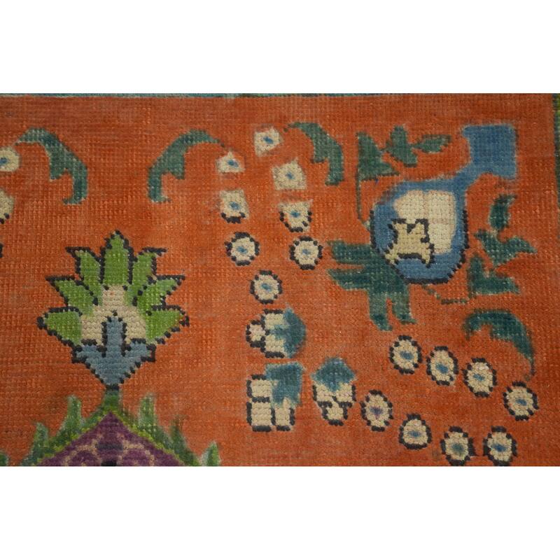 Hand Knotted Oriental 100% Wool Carpet Traditional Floral Oranges & Rust Tabriz Area Rug - 4' 10'' X 3' 1''
