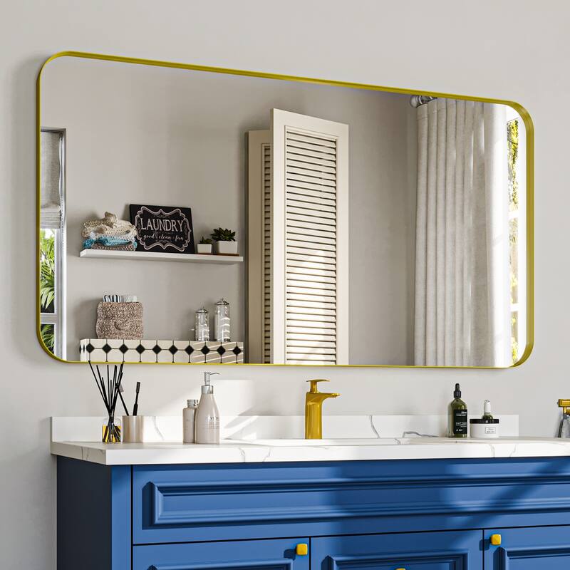 Stylish Rounded Aluminum Framed Bathroom Mirror – Full Length Wall Accent Mirror for Elegant Home Decor