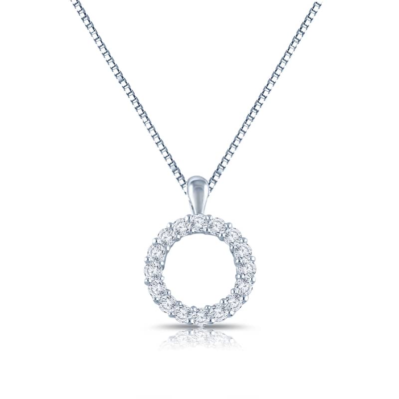 Auriya 3/8cttw Accent Diamond Circle Fashion Necklace Sterling Silver (H-I, I1-I2)