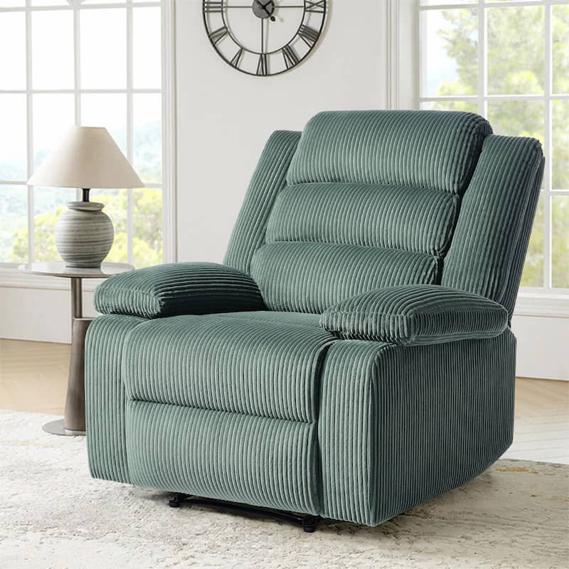 Classic Corduroy Upholstered Push Back Manual Recliner Chair - Grey Green