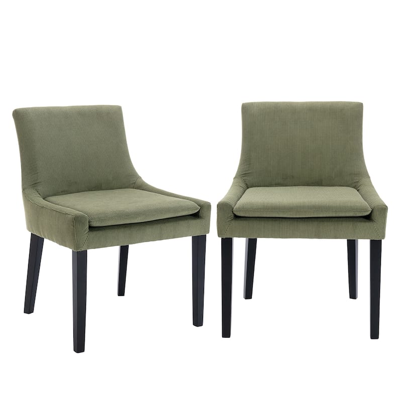 Mid-Century Modern Corduroy Upholstered Dining Chairs with Solid Wood Legs,Set of 2/4/6 - Set of 2 - Green