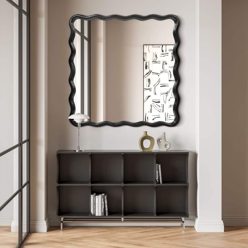 36 in. W x 36 in. H Square Wood Framed Wavy Wall Mirror