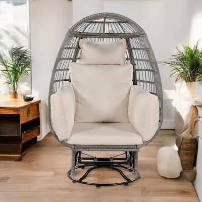 Outdoor Swivel Rocker Egg Chair with Cushions, Wicker Patio Chair and Rocking Function for Garden, Balcony, and Poolside