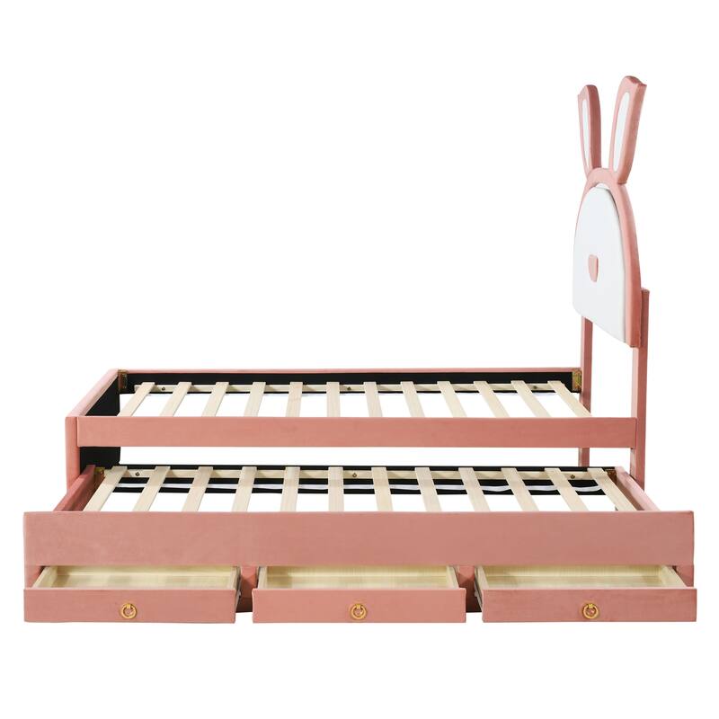 Upholstered Platform Bed with Trundle and 3 Drawers