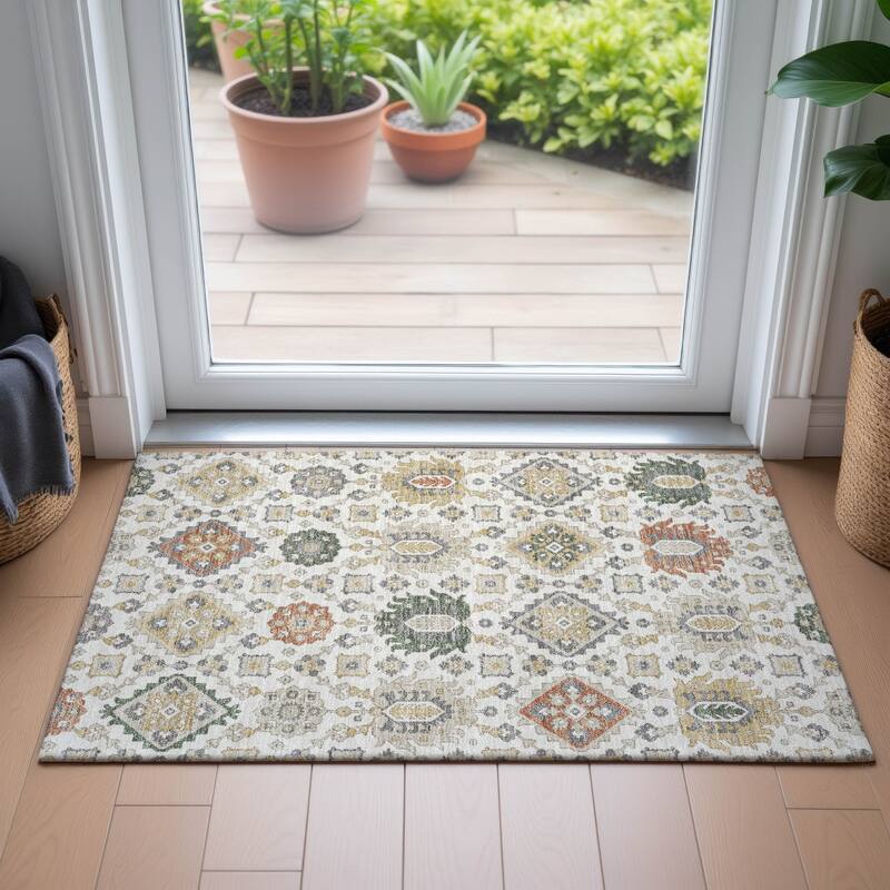 Machine Washable Indoor/Outdoor Boho Global Chantille Rug