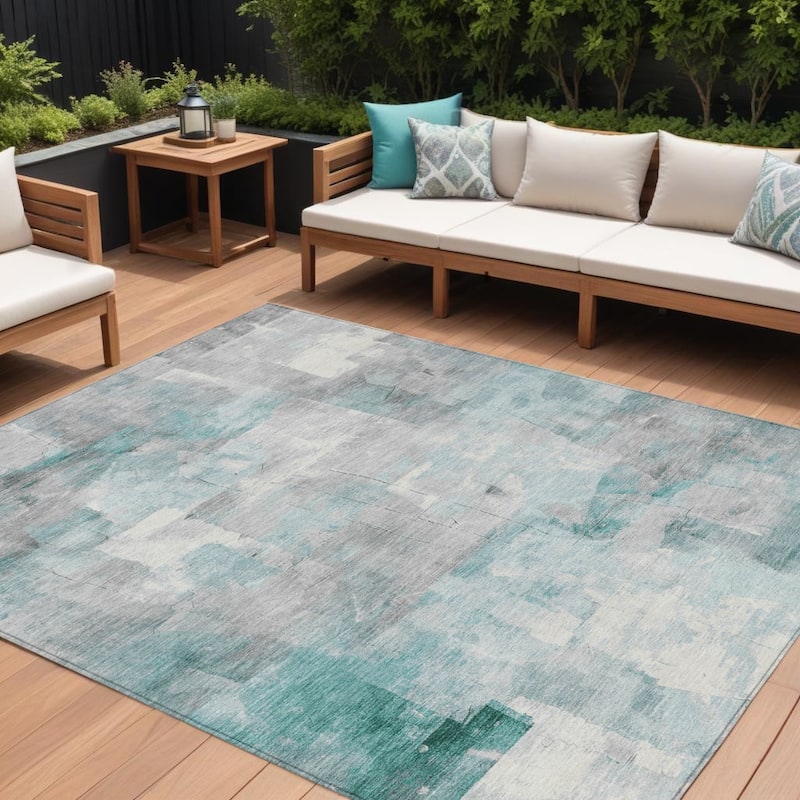 HomeRoots Abstract Transitional Rectangle Outdoor Rug - 9' X 12'
