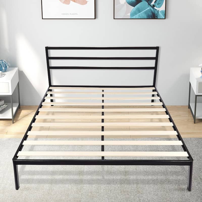 Full Size Metal Platform Bed Frame with Headboard Footboard, Heavy Duty Steel Slat Support, Easy Assembly Mattress Foundation