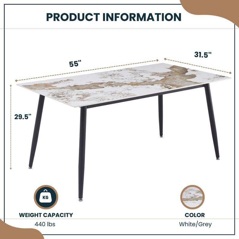 Zayle Rectangular Dining Table with Glass/Sintered Stone Tabletop in Steel