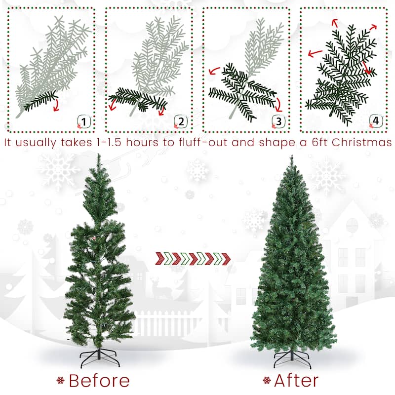 Yaheetech Pre-lit Artificial Christmas Tree Slim Tree Hinged Spruce