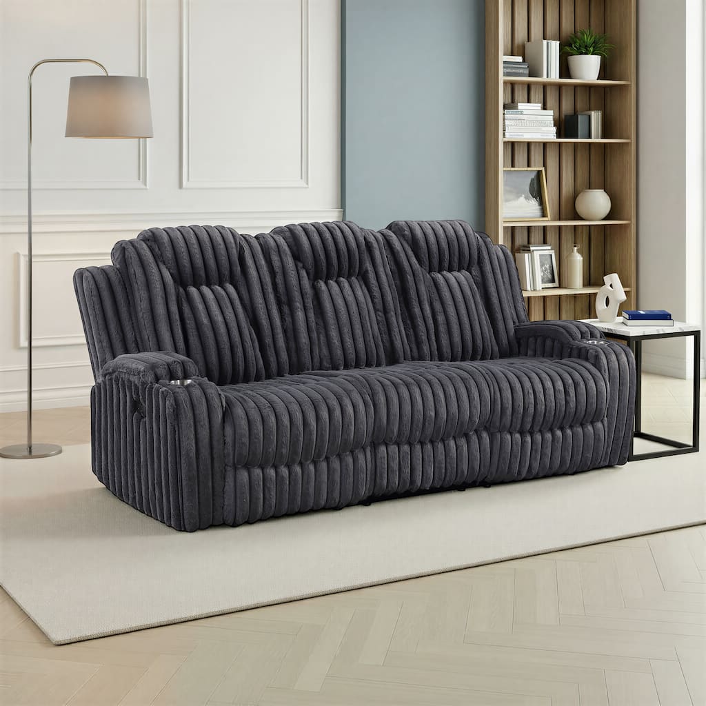 Brynda 84.5" Corduroy Manual Double Reclining Sofa with Cup Holders