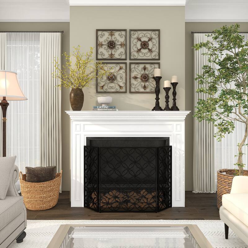 Brown Metal Wire Scroll Fleur De Lis Home Wall Decor with Gold Accents (Set of 4)