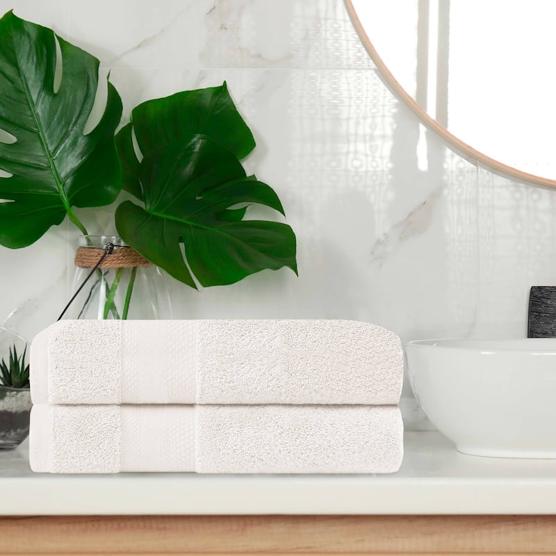 Superior Turkish Cotton Solid Heavyweight Bath Towel Set of 2 - Ivory