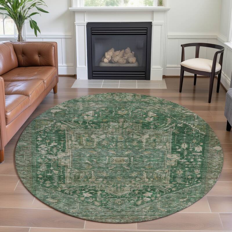 Premium Washable Super Soft Vintage Traditional Mayfield Rug - Emerald - 8' x 8'