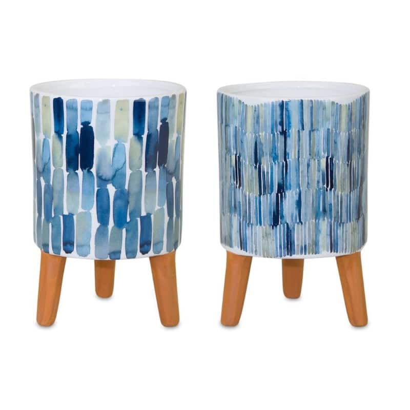 Watercolor Planter with Terra Cotta Legs (Set of 2)