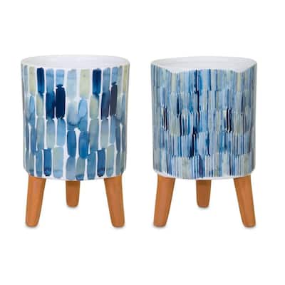 Watercolor Planter with Terra Cotta Legs (Set of 2)
