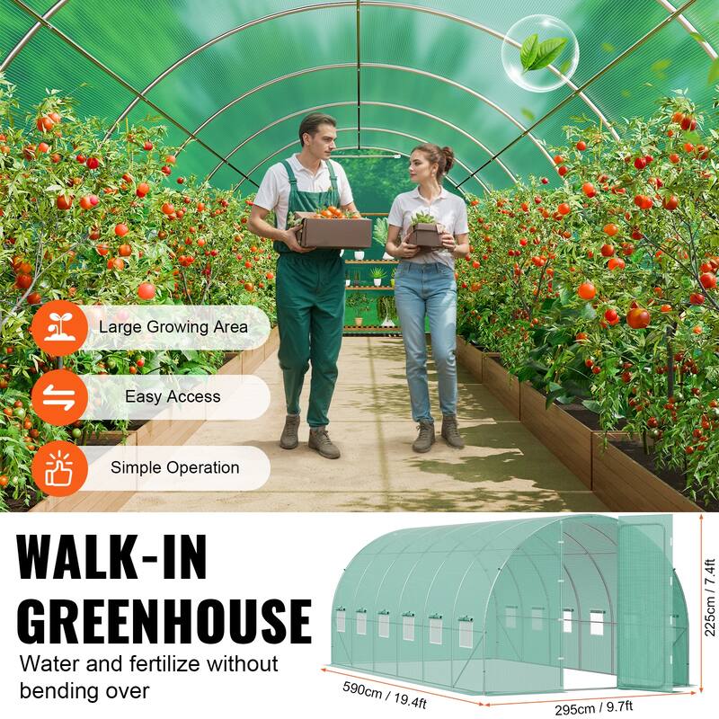 Walk-in Tunnel Greenhouse, Hoop House Greenhouse Tunnel, Plant Hot House with Galvanized Steel Frame, Green PE Cover