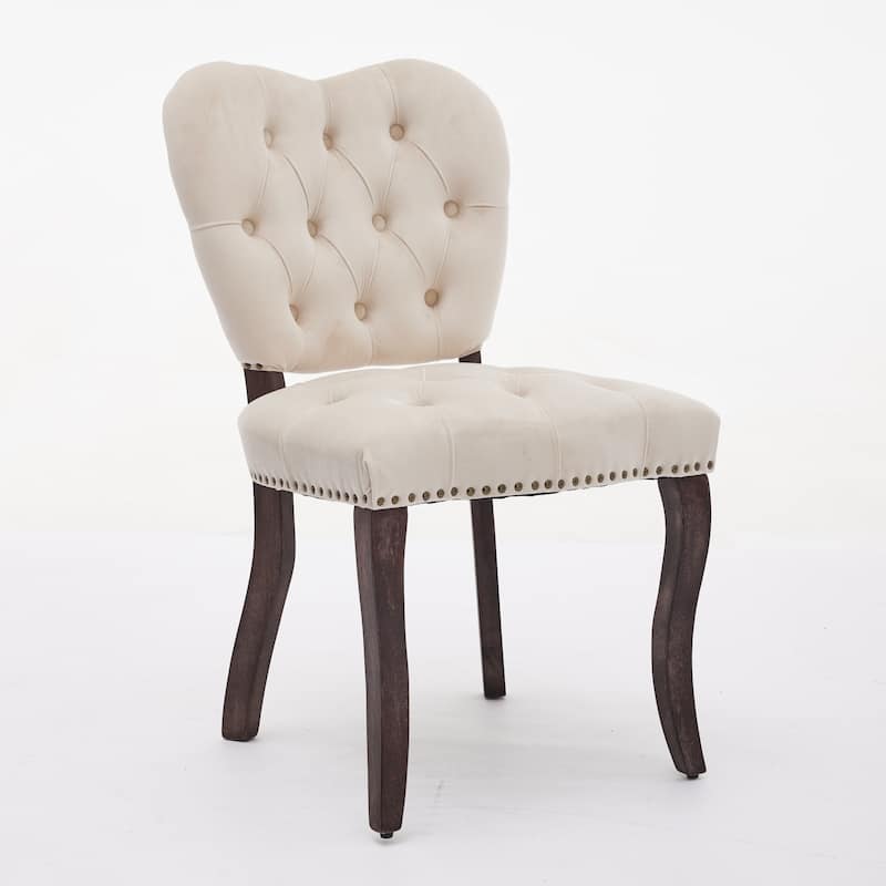 Dining Chair Set of 2, French Vintage Tufted Upholstered Fabric Dining Chair