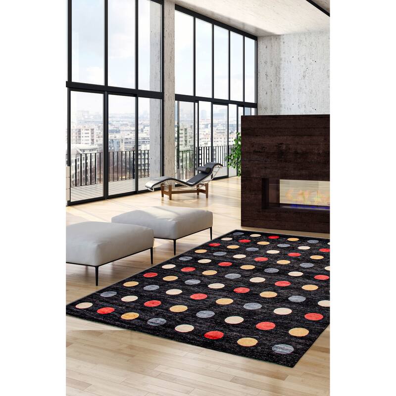 ECARPETGALLERY Hand-knotted Finest Peshawar Ziegler Black Wool Rug - 6'8 x 9'7