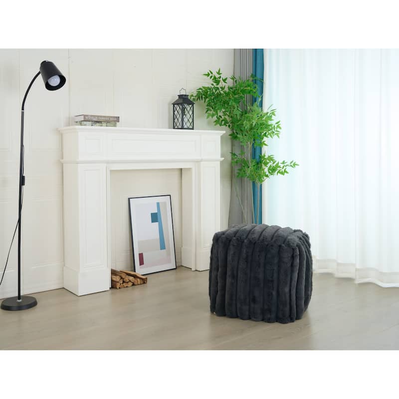 Madrid Collection Ultra Soft Ribbed Faux Fur Indoor Pouf