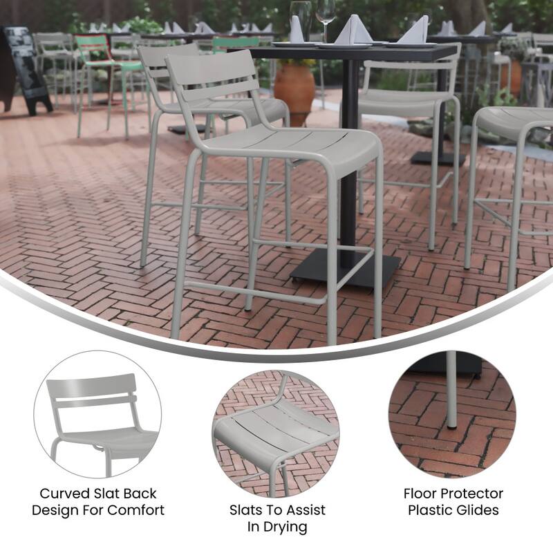 2PK Modern Commercial Grade 2 Slat Indoor/Outdoor Steel Bar Stool
