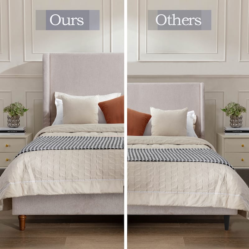 Modern Contemporary Upholstered Platform Bed with Wingback Headboard