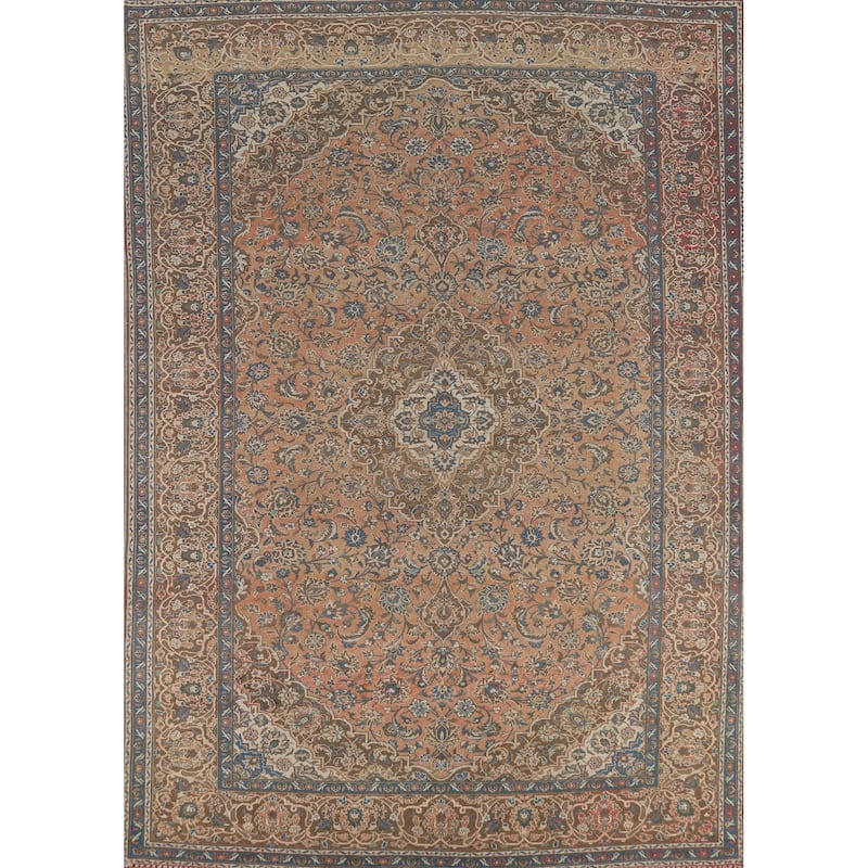 Traditional Kashan Persian Vintage Area Rug Hand-Knotted Wool Carpet - 8'1" x 11'5"