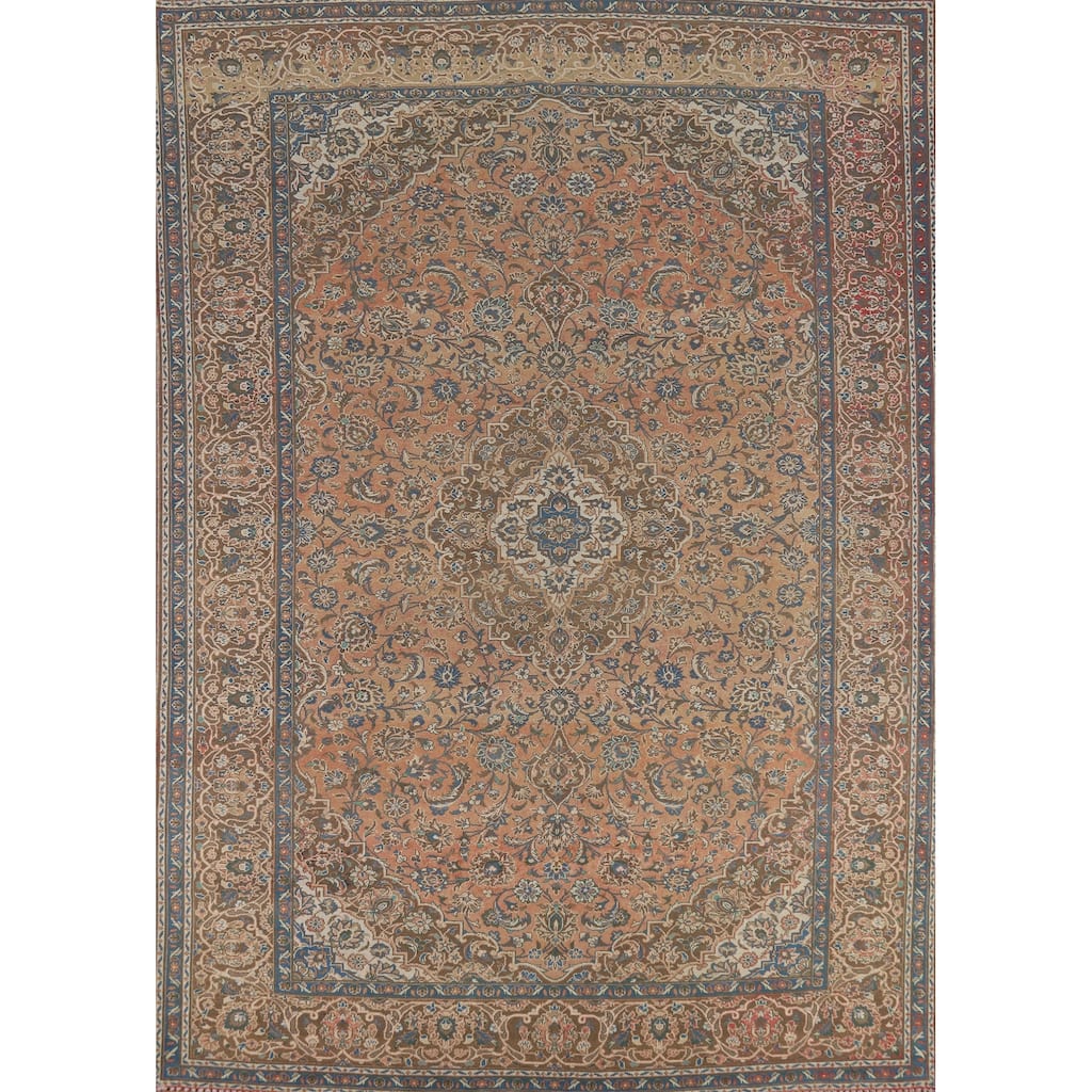 Traditional Kashan Persian Vintage Area Rug Hand-Knotted Wool Carpet - 8'1" x 11'5"