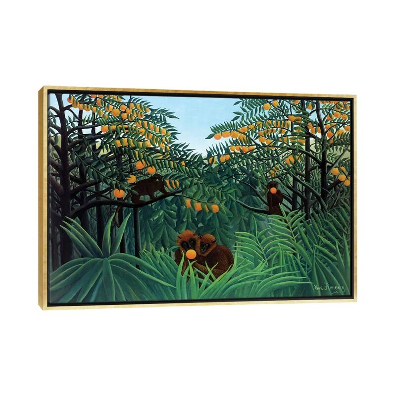 iCanvas "Monkeys In The Jungle, 1910" by Henri Rousseau Framed Canvas Print - Gold - 18x26