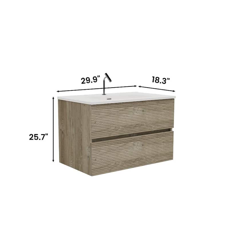 Wall Mounted Bathroom Vanity with Integrated Ceramic Sink with Overflow