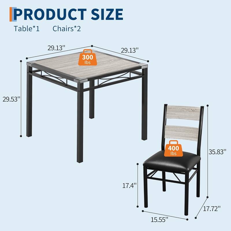Dining Table Set for 2, Dining Table with 2 Upholstered Chairs for Small Space