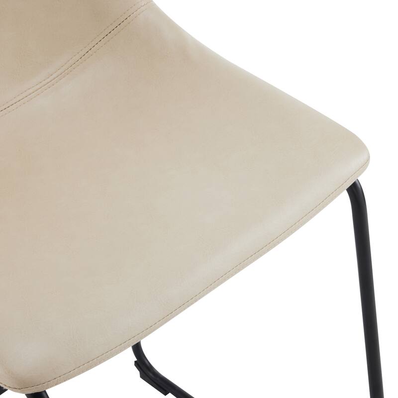 Vintage Faux Leather Counter Stools Set of 2 Ergonomic Bar Stools with Cream Padded Backrest, Black Footrest and Sled Base