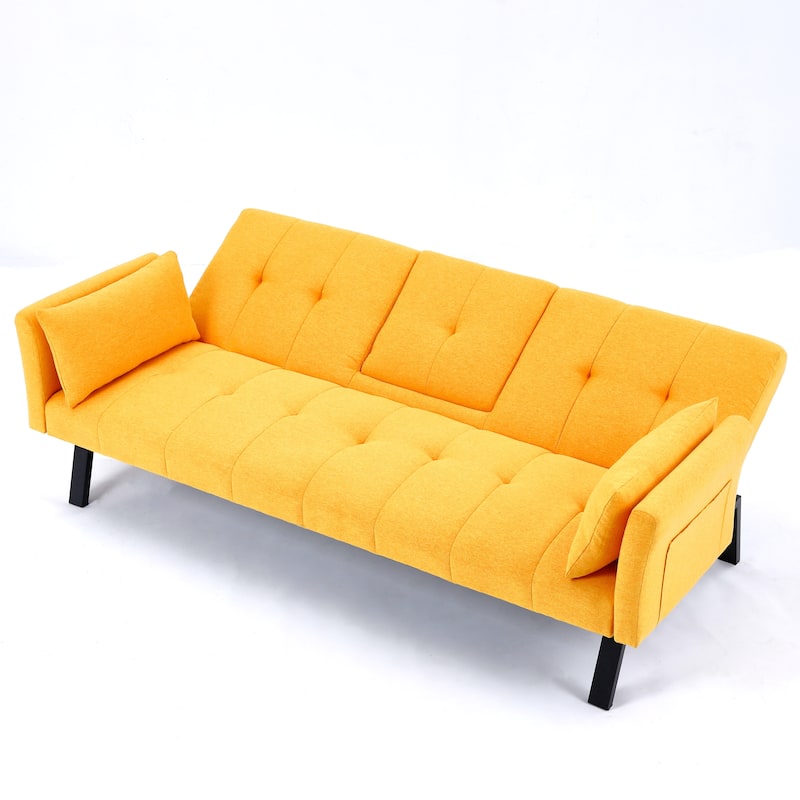 70-inch multi-functional cotton and linen sofa bed: foldable + cup holder + side storage