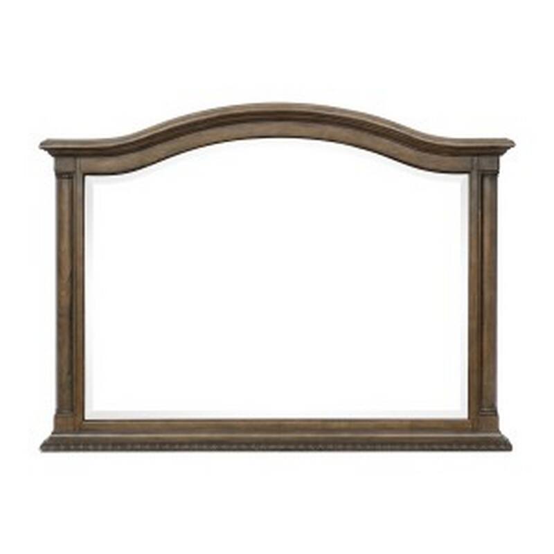 Danya 46 Inch Accent Mirror, Arched Wood Frame with Curves, Weathered Brown