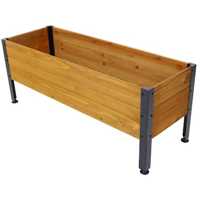 Elevated Natural Wood Rectangular Planter Box with Black Steel Legs Ideal for Balcony or Backyard Gardening
