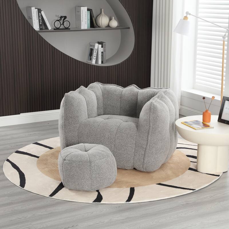 Soft Bean Bag Chair with High Resilient Foam for Adults, Comfortable Square Lazy Sofa with Footstool for Living Room