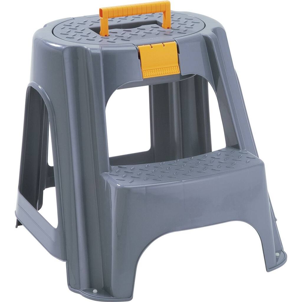 Rimax 2-Step Plastic Step Stool with Top Organizer Compartment in Grey