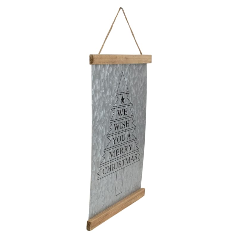 16" We Wish You a Merry Christmas Galvanized Sheet Metal Hanging Wall Sign