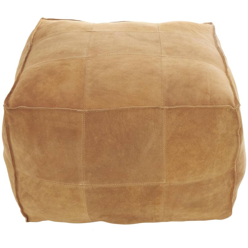 Leather Low Profile Square Pouf with Patchwork Design - Brown, Gray or Dark Brown- Roche River Decor