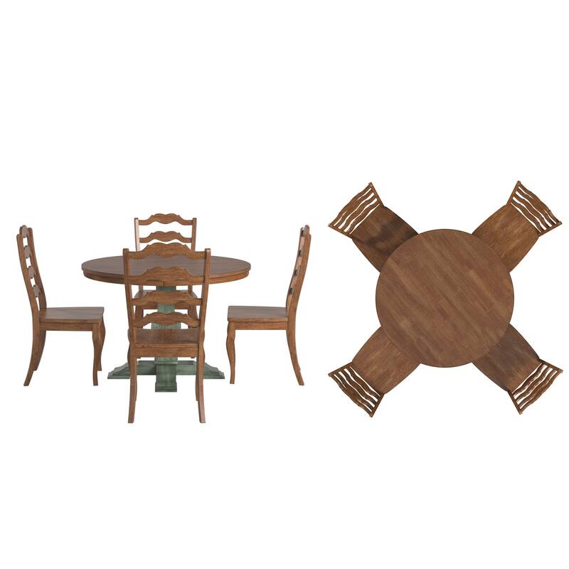 Ronda 45" Round Solid Wood Top Dining Set with French Ladder Back Chairs