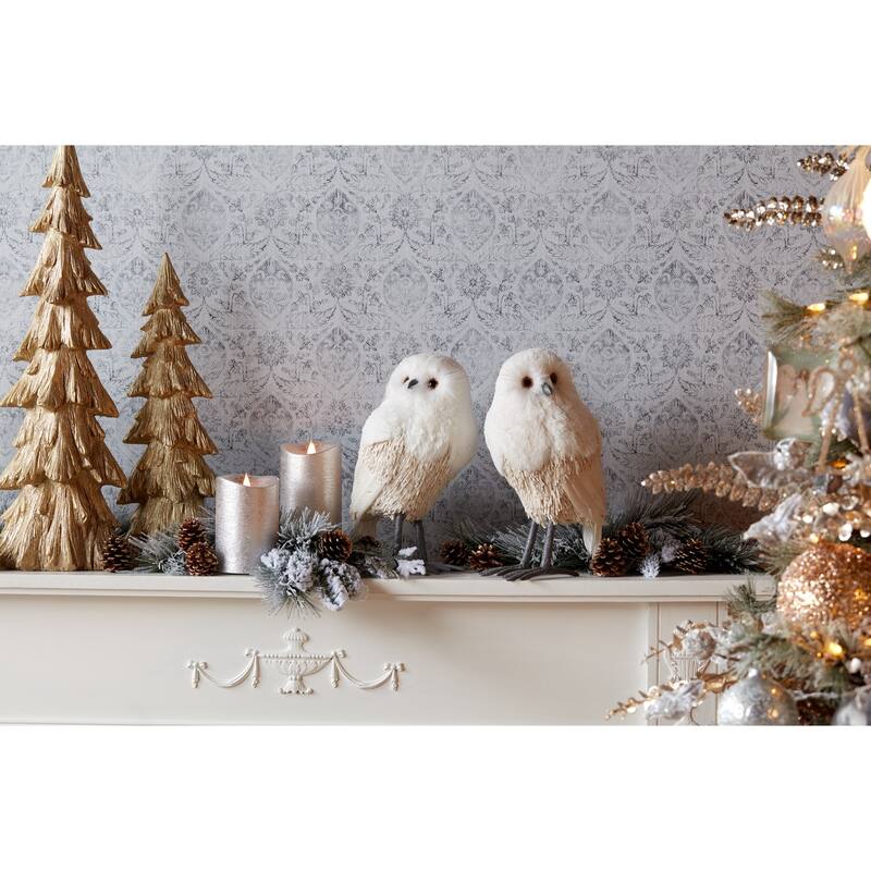Set of 2 Winter Owl Tabletop Christmas Figurines 12.5"