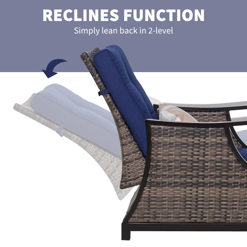 Outsunny Adjustable Patio Rattan Leisure Chair, Outdoor Relax PE Rattan Recline Lounge Furniture, w/ Cushion & Armrest