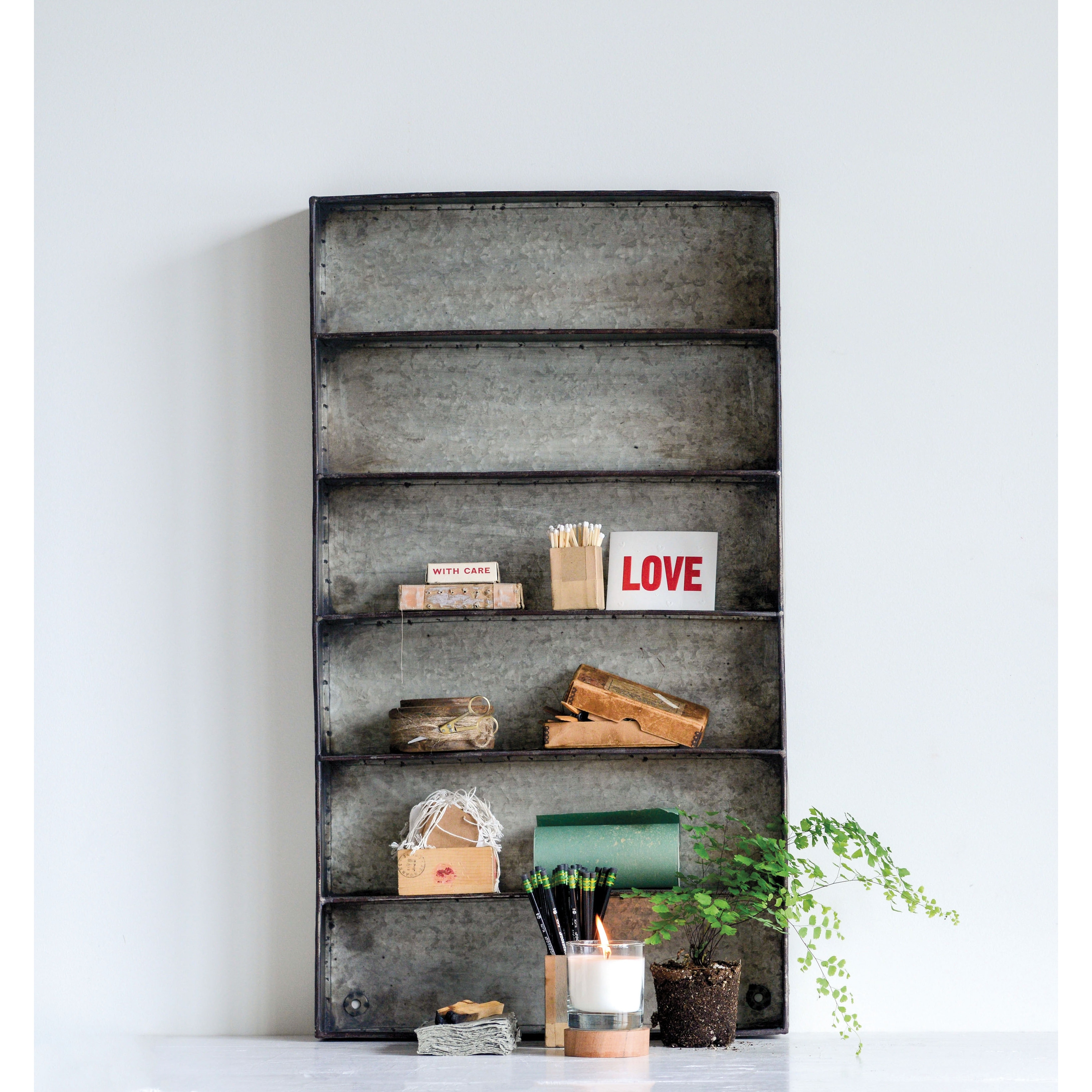 Distressed Grey Metal 6 Tier Wall Shelf