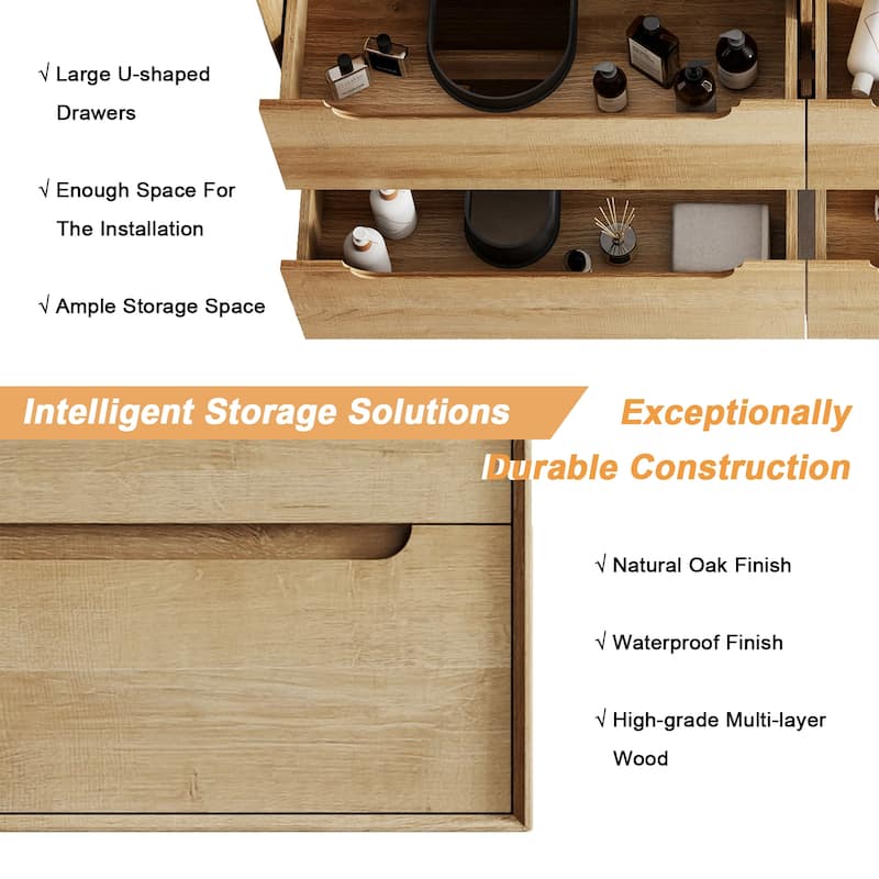 Prismis 60" 72" 84" Wall-Mount Premium Bathroom Vanity with Integrated Sink