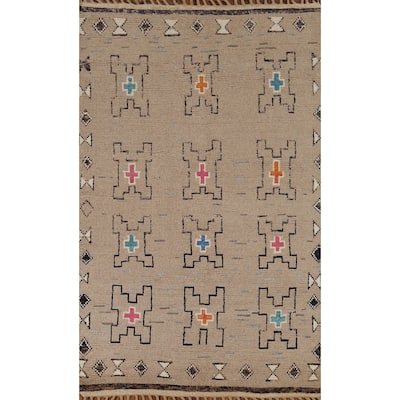 Brown Moroccan Oriental Area Rug Handmade Wool Carpet - 5'0"x 8'11"